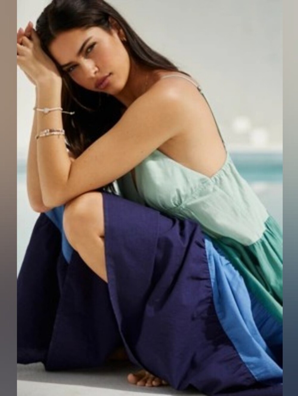 Colorblock Maxi Dress in Mint,  Seaweed, Cobalt & Navy